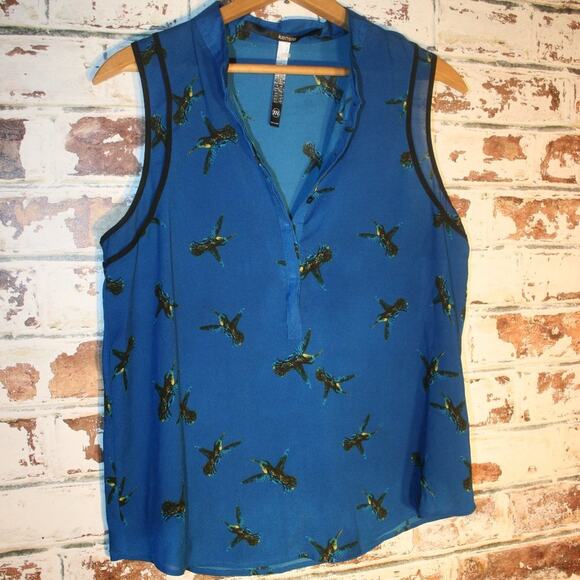 Kensie Tops - Kensie Hummingbird Half Button Sleeveless Blouse